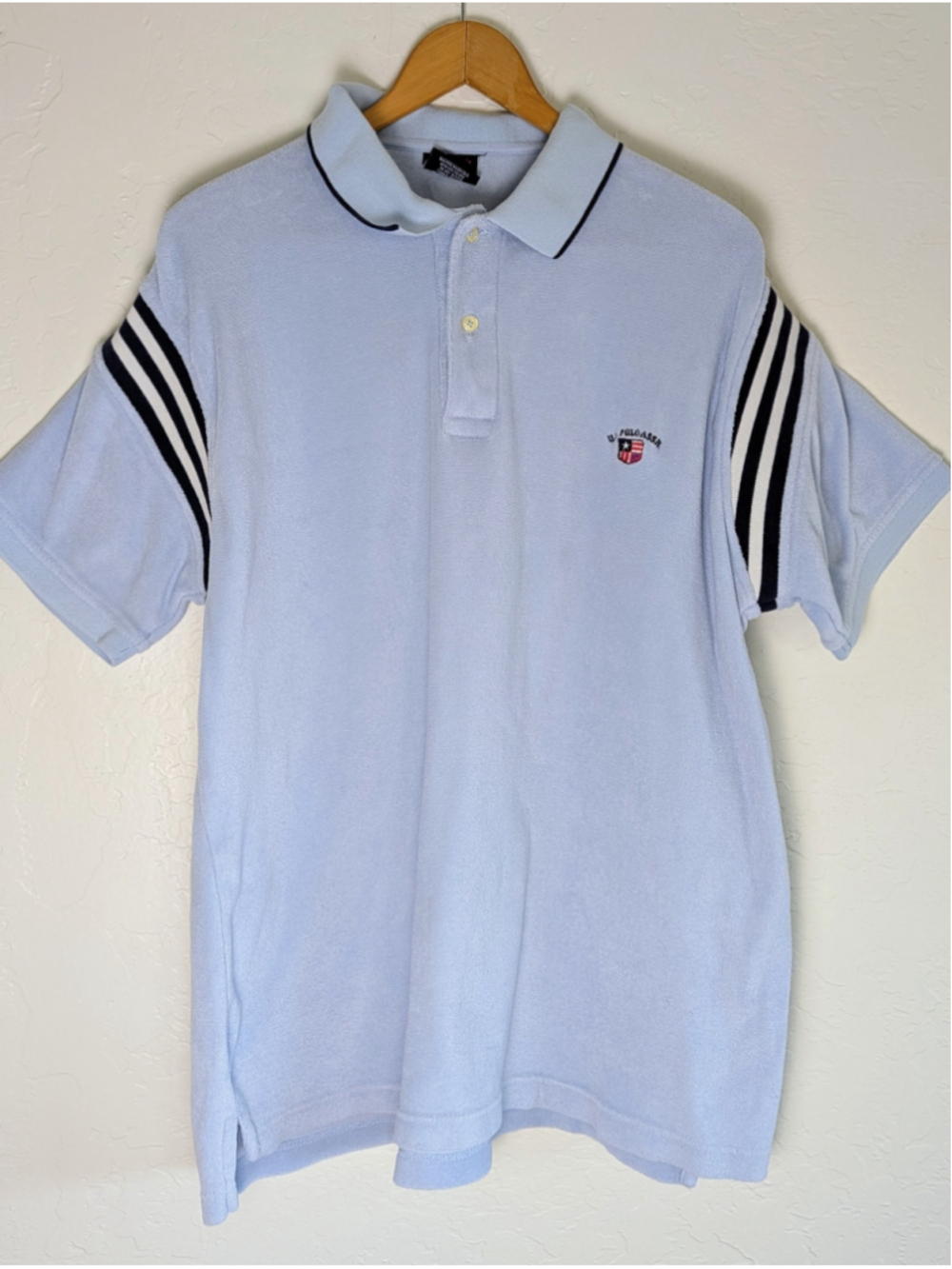 Vintage U.S. Polo Assn Terry Cloth Polo Shirt Mens L Blue Striped Sleeve Preppy